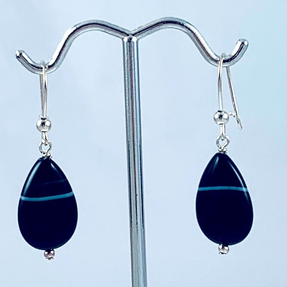 Onyx & Sterling Silver Earrings - Picture 2 of 3